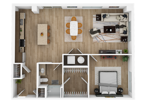 Floor plan for 1 bed, 1 bath, 963 sqft